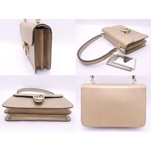Gucci Gold Logo Leather Bag Embossed GG Shoulder
